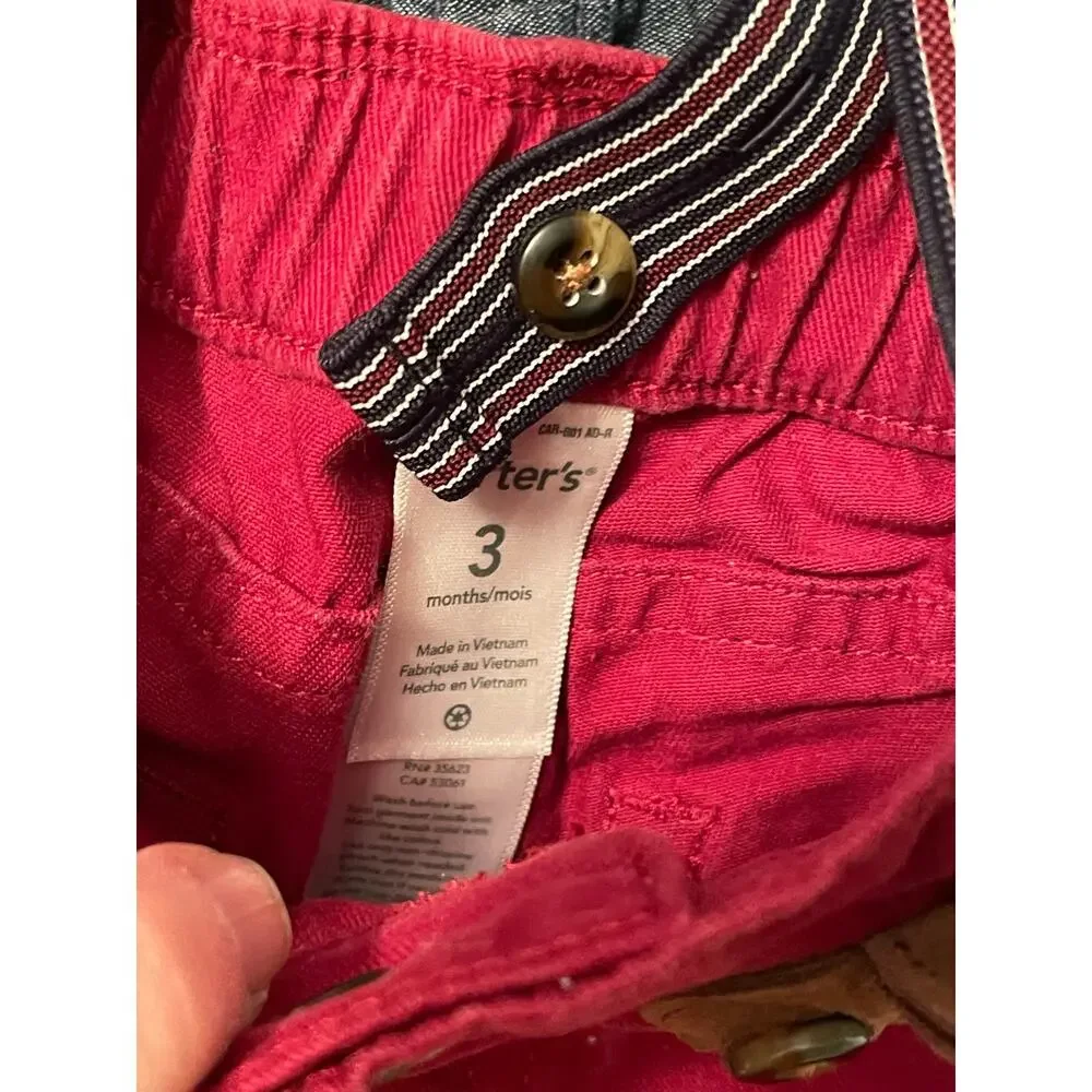 Carters baby 2 piece‎ denim top snap closure red suspender pants 3 month set